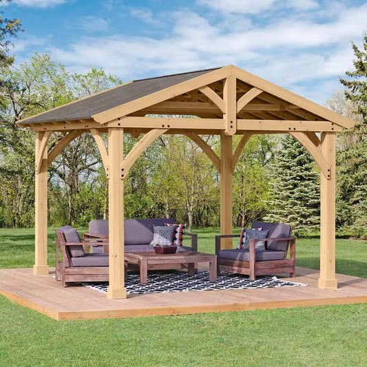 Carolina Premium Outdoor Cedar Backyard Patio Shade Pavilion with Brown Aluminum Roof