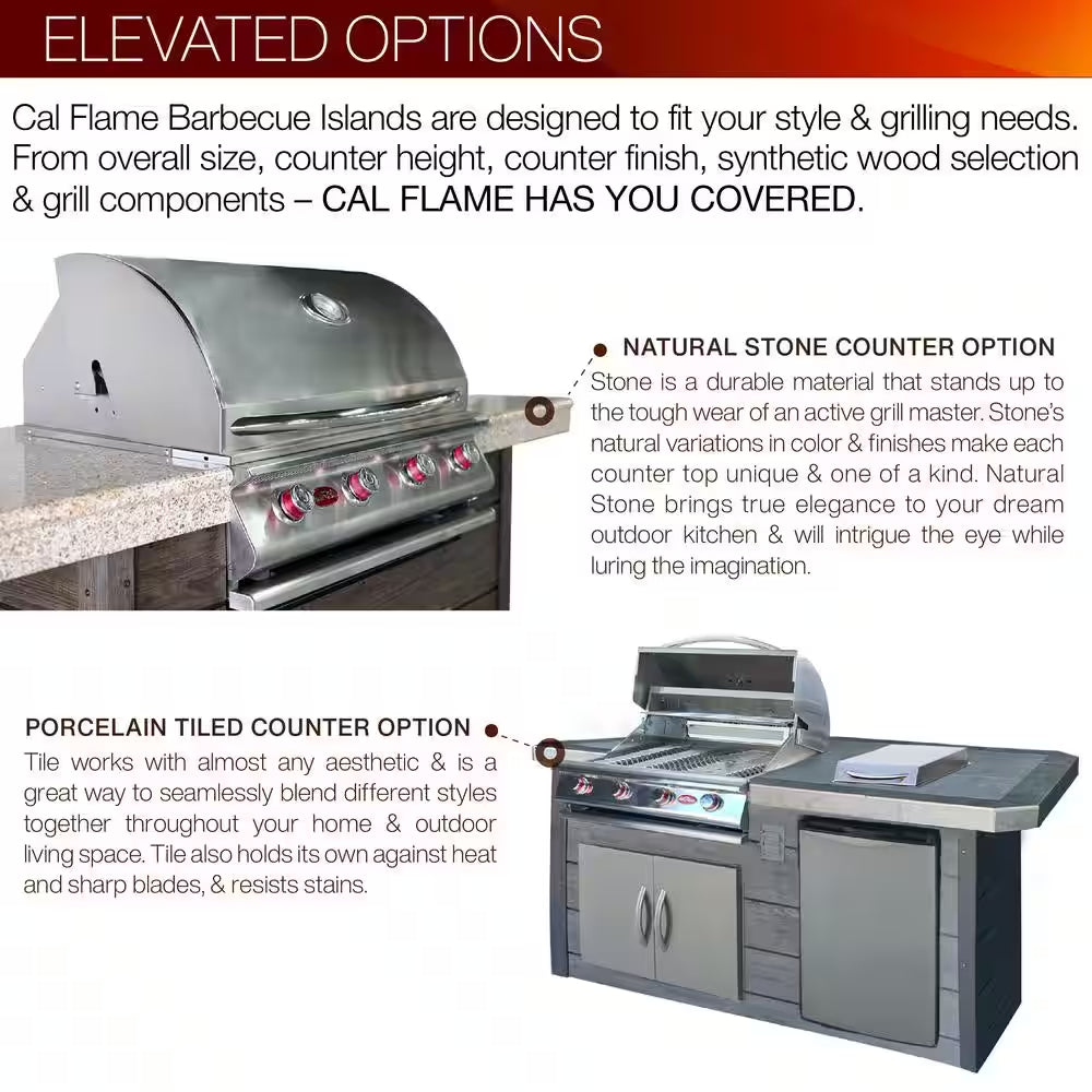 Cal Flame 4-Burner, 2-Piece Propane Gas Grill Island and Side Bar in Stainless Steel
