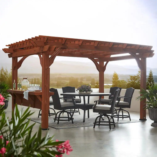 Backyard Discovery Ashland Cedar Pergola with Bar and Electric 10 Ft. X 14 Ft.