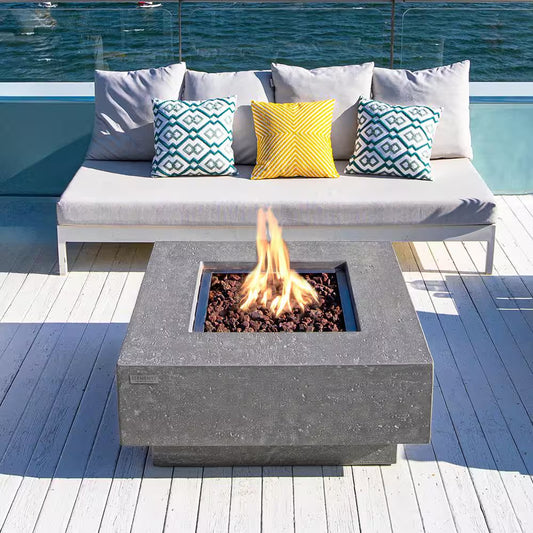Manhattan Outdoor Fire Pit Concrete Natural Gas Fire Table with Lava Rocks and Cover